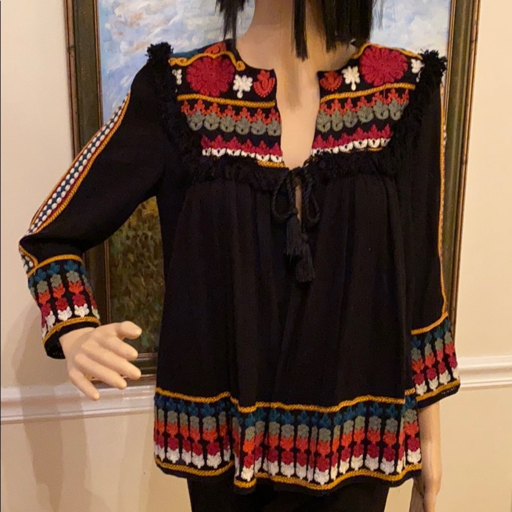 Zara Fringed Short Tunic Style Top _ Black_Small
